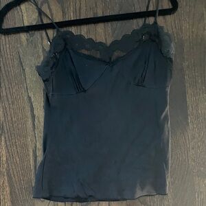 Trina Turk Black Silk Lace-Trim Camisole Tank